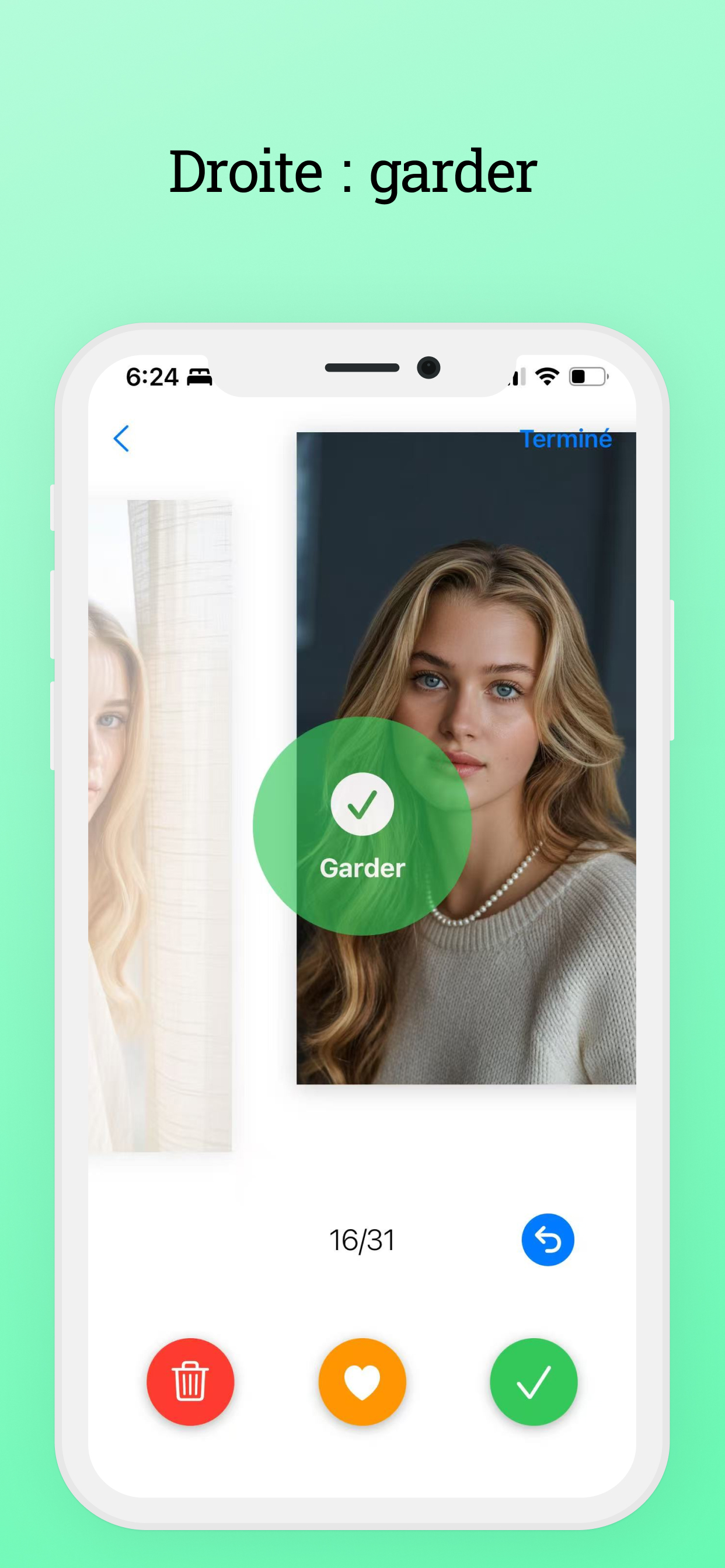 Garder des photos avec un swipe à droite