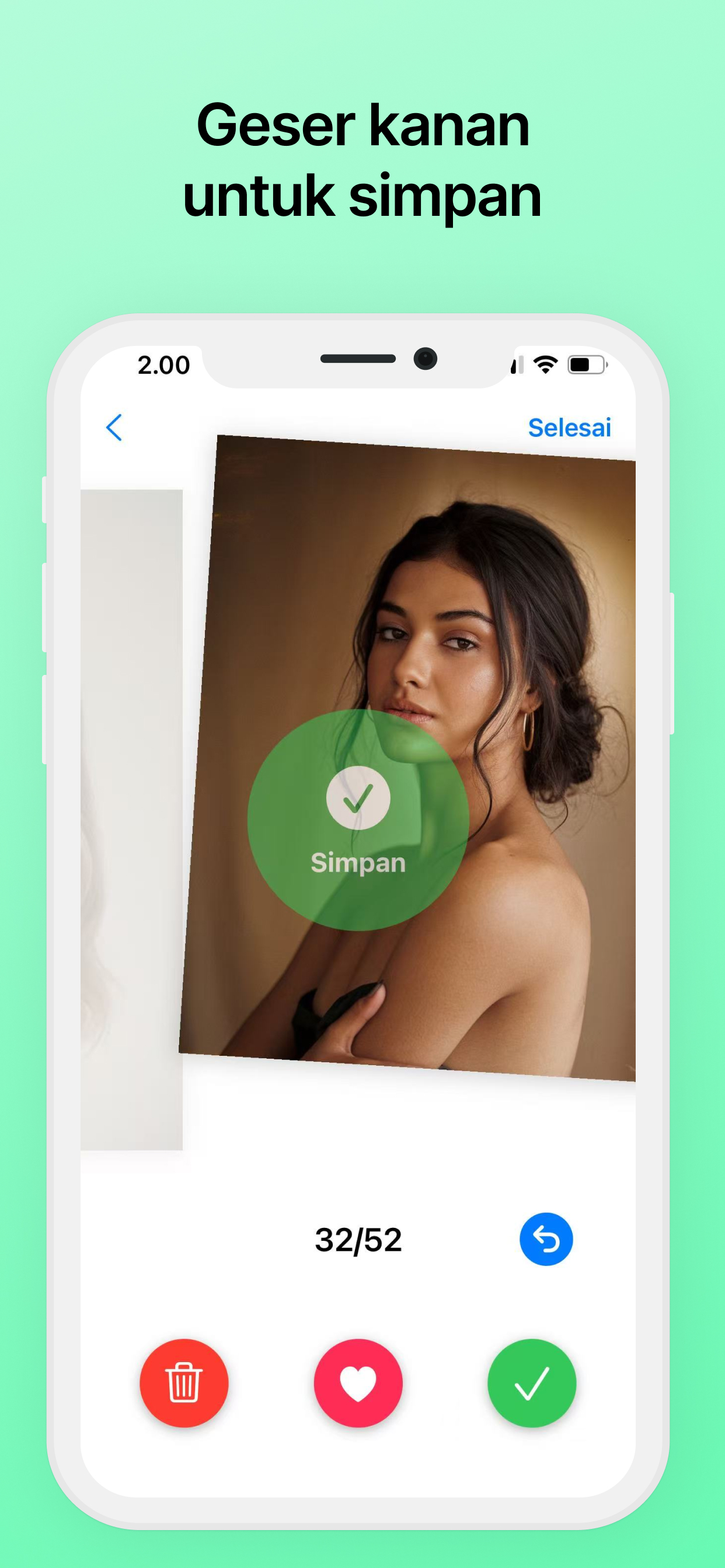 Simpan foto dengan swipe kanan