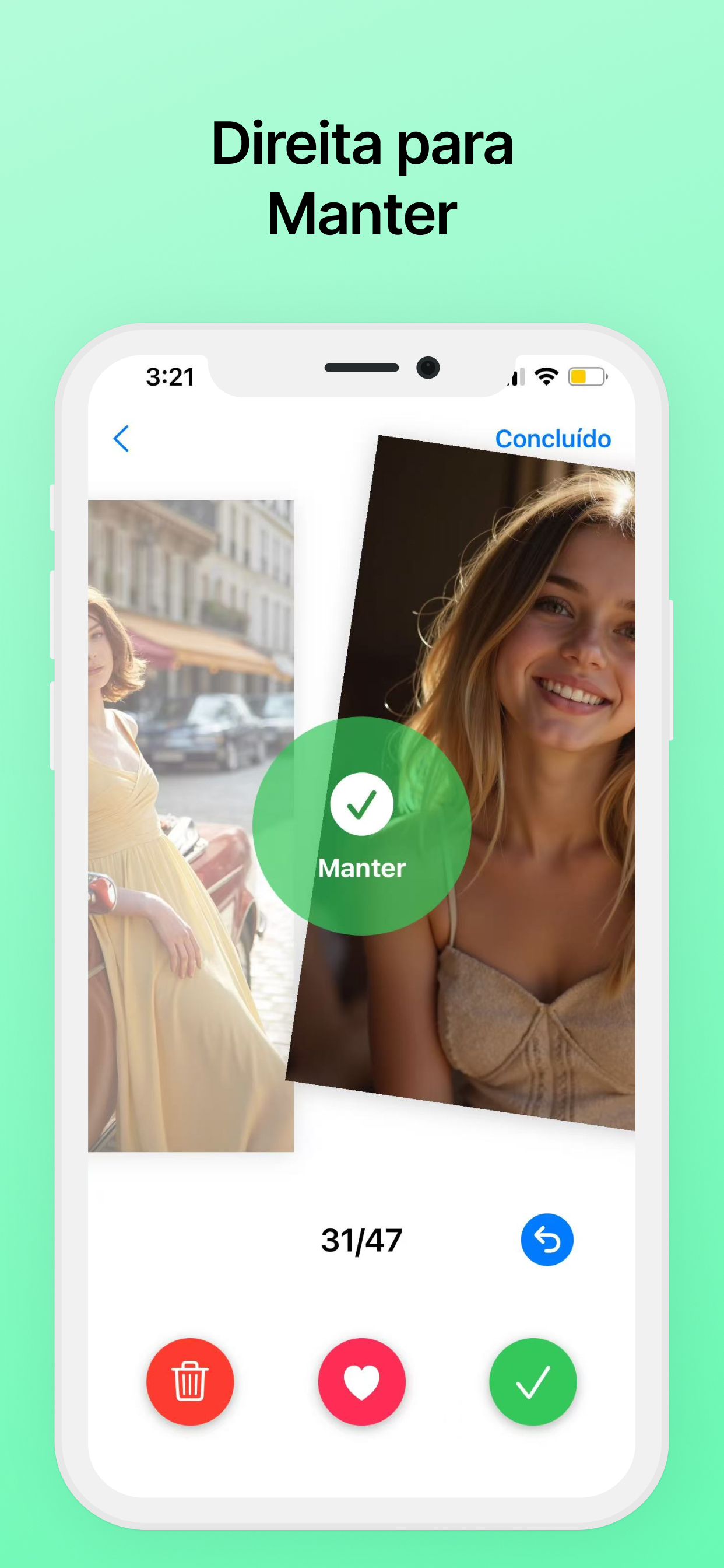 Manter fotos com o gesto de deslizar para a direita