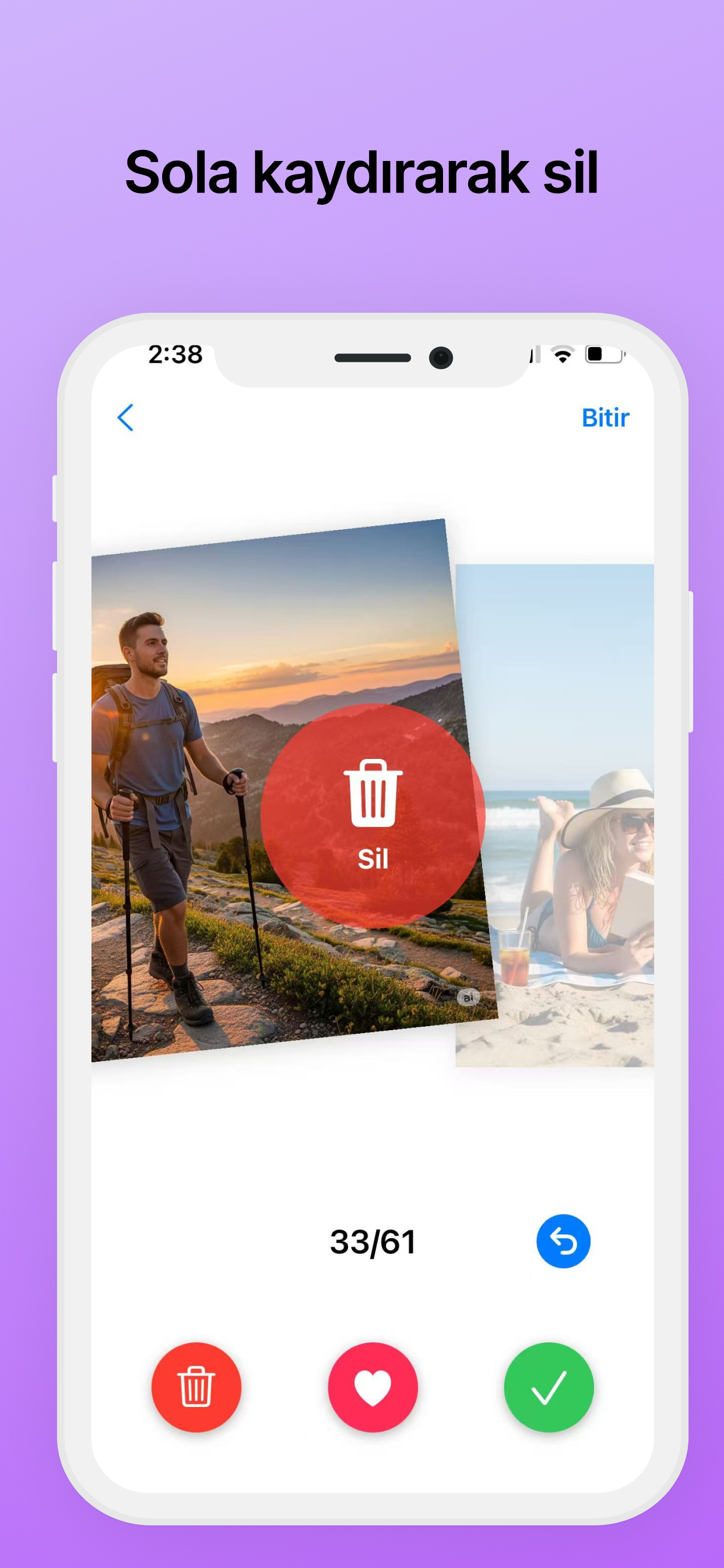 Sola kaydırarak fotoğraf silin